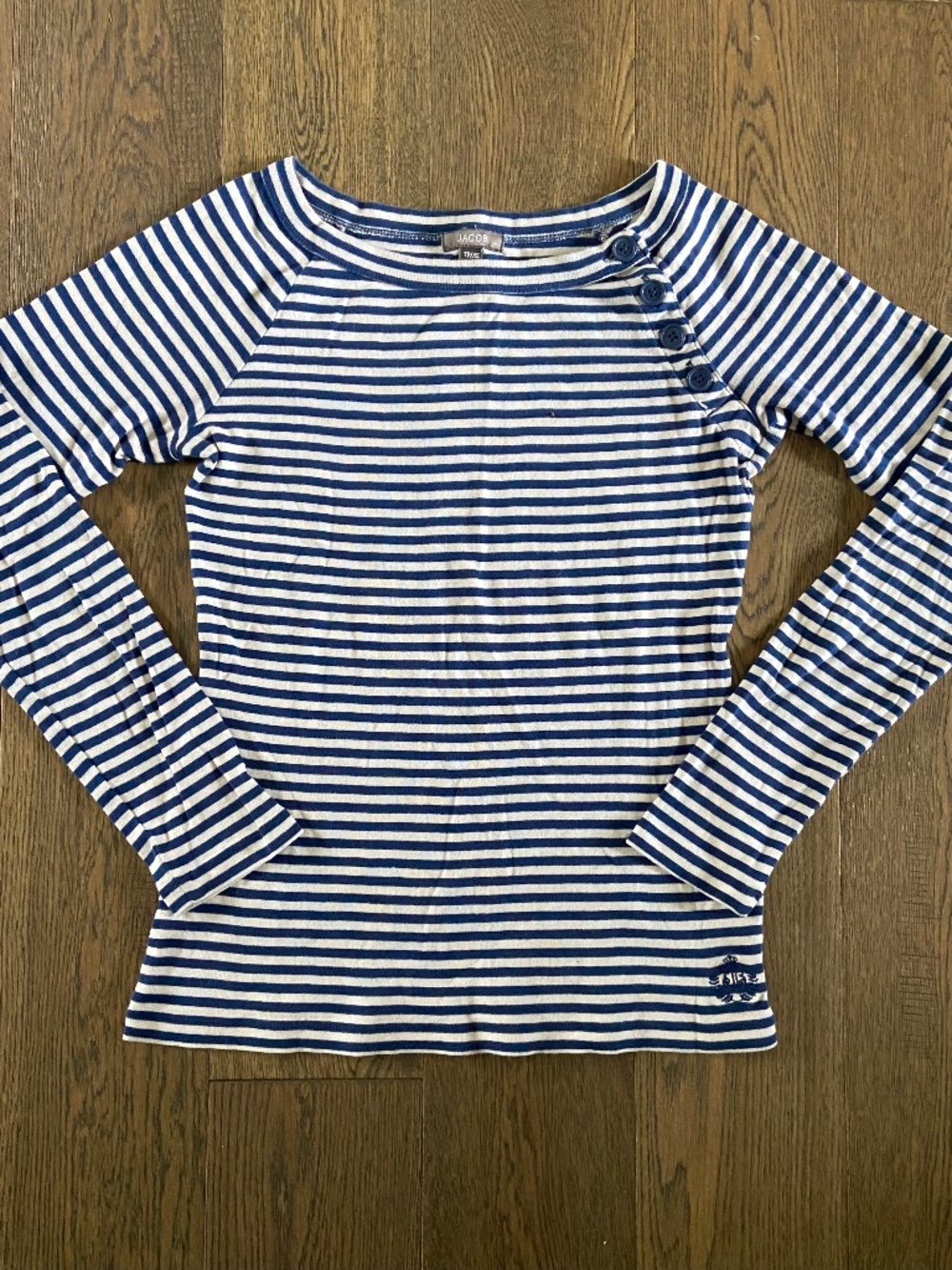 EUC Vintage Y2K Jacob Nautical Blue & Wht Striped Long Sleeve Cotton Knit Top XS